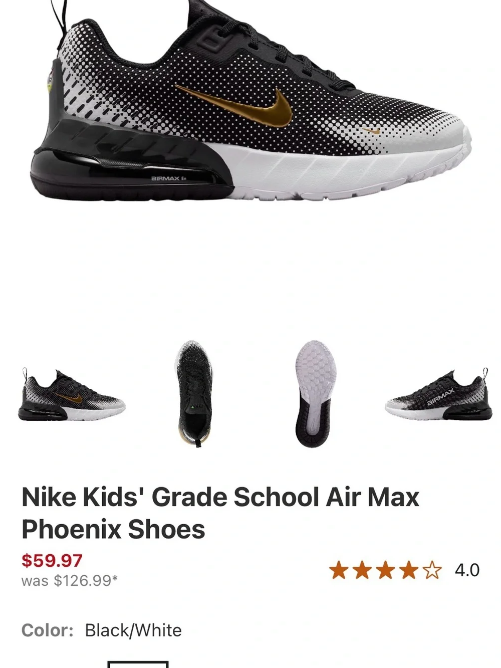 Nike Kids Black/White Sneakers with Gold Swoosh